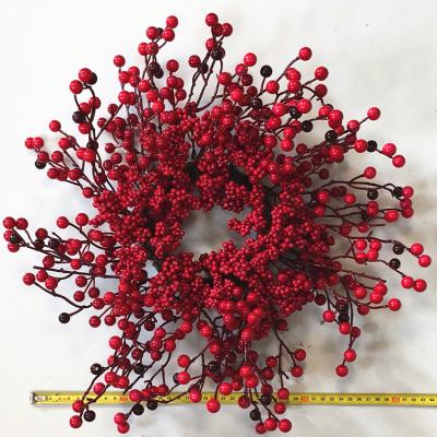 China China National Tree 24 inch Frosted Berry Wreath with Red Berries and Cones for sale