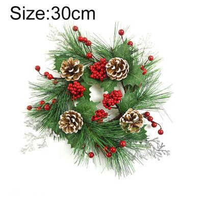 China Decorative Artificial Flower Berry Ball Pinecone Leaves Candle Red Garland Wreath Of China Flower Head Wreath 30CM for sale