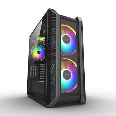 China With Side Panel Window JNP RGB LED Midi ATX Gaming PC Case Hinged Tempered Glass Gaming Computer Case Gamer for sale