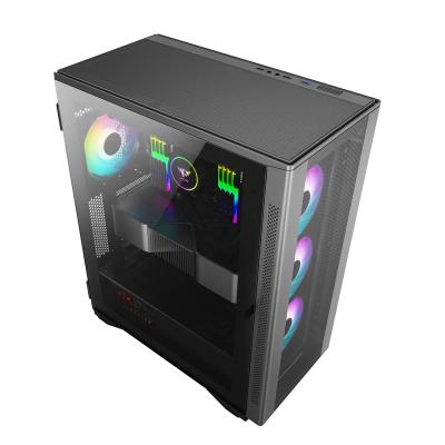 China With Side Panel Window Stained Glass Iron Mesh Panel U3 ATX Gaming Desktop PC Roating Case For Gamer Computer for sale