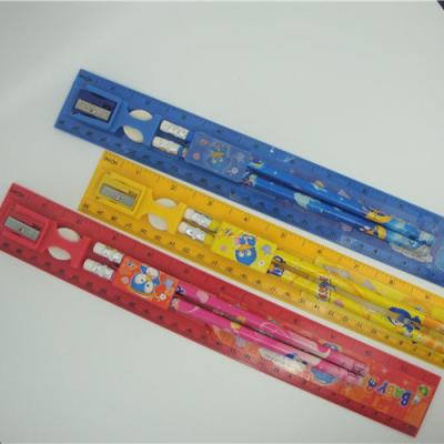 China Factory diret eco-friendly price 4 in 1 promotional office plastic ruler set with sharper pencil eraser pencil for sale