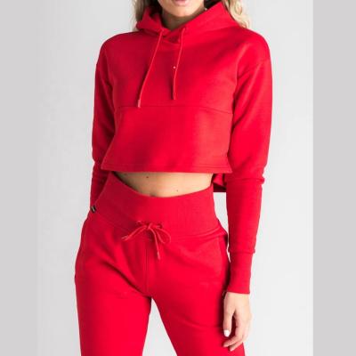 China 2 Piece Sustainable Crop Long Sleeve Fleece Set Sustainable Fitness Sweatsuit Athleisure Women Tracksuit for sale