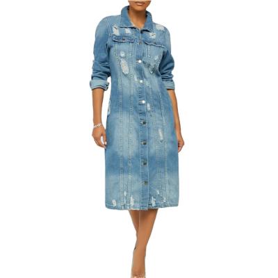 China Dropship Cheap Casual Windproof Windproof Dress Denim Ladies Long Lattice Jacket for sale