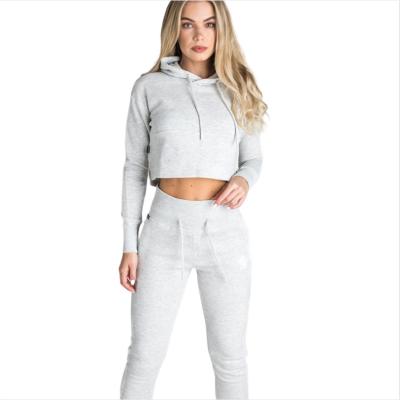 China High Quality Viable Slim Fit White Fleece Crop Hoodie And Pants Women Tracksuit Custom Logo for sale