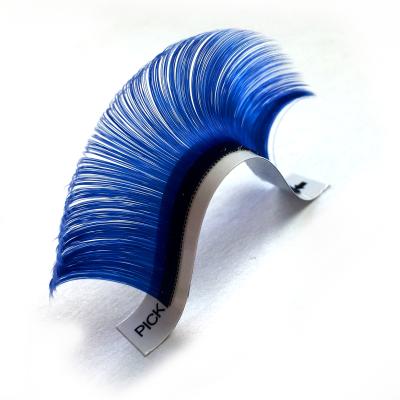 China Natural Custom Deep Blue Yellow Colored Orange Green Long Colored Easy Fanning Eyelash Extension for sale