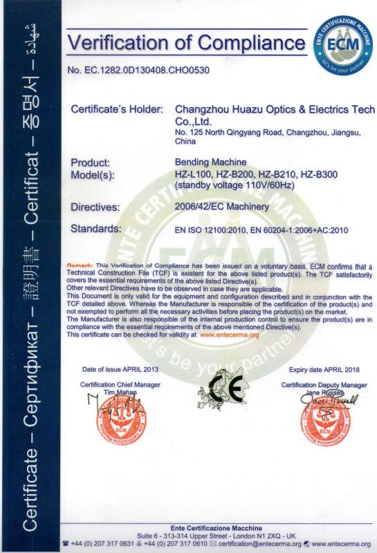 CE - Changzhou Huazu Optics & Electronics Tech Co., Ltd