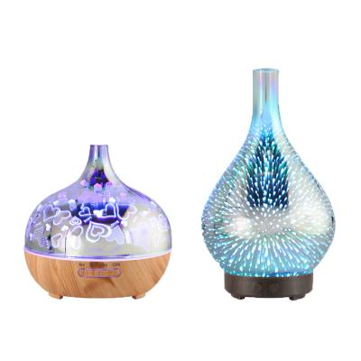 China Hotel Decorative Fantasty Firework Design Air Glass Aroma 3D Essential Oil Diffuser With LED Night Lamp for sale