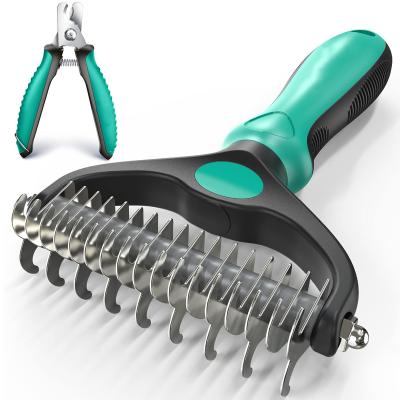 China Durable Double Sided Professional Grade Bait Dog Grooming Brush Gently Removes Loose Bait Undercoat Rake For Dogs And Cats Brush for sale