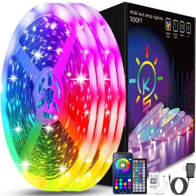 China Cuttable Led Lights for Bedroom 100ft LED Lights with Outdoor and App Control Sync to Music 5050 RGB LED Strip Lights for sale