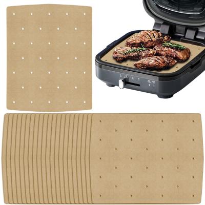 China 100 Piece Greaseproof Perforated Square Air Fryer Liners Compatible with Foodi Grill for Unbleached Air Fryer Parchment for sale