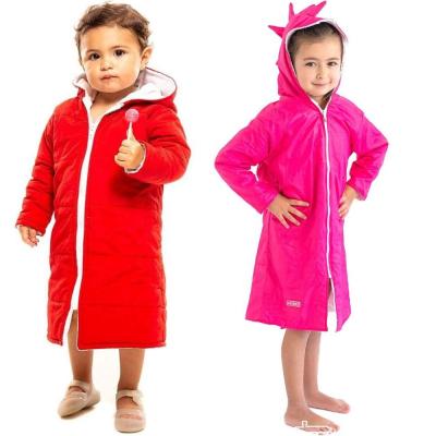 China Cartoon Design Breathable Kids Swim Parka Coat Long Dress Waterproof Outdoor Swimming Changing Hooded Dry Long Dresses With Towel Lining for sale