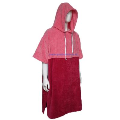 China Custom Wholesale QUICK DRY beach changing hooded red-pink hooded surf towel poncho long bath towel robe for sale