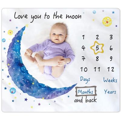 China Custom Soft Baby Photography Flannel Polyester Fleece Print Anti-pilling Milestone Blanket Monthly Blanket for Baby Newborns for sale