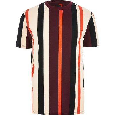 China Fashion Anti Shrink Custom Loose Brown And Red Black White Striped T-Shirt for sale