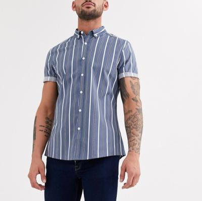 China Anti-pilling China Factory Supplied Satin Silk Shirt Men Stripe Short Sleeve Shirts for sale