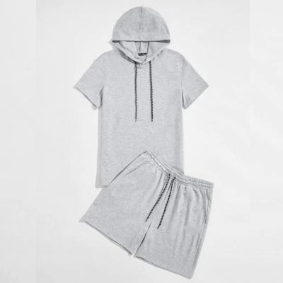 China Custom 100% QUICK DRY Cotton Terry Men Two Piece Set Shorts With Single Hoodie Men Hoodie Set With Drawstring for sale