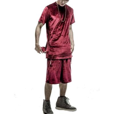 China Anti-wrinkle summer men's 2 piece t-shirts and velor shorts set custom made two-piece t-shirt velor shorts set for sale