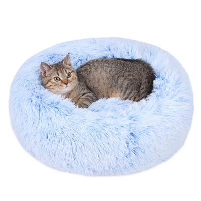 China Viable Ultra Soft Plush Pet Bed Round Guantai Donut Shape Cat Small Pet Bed Non-Slip Fluffy for sale