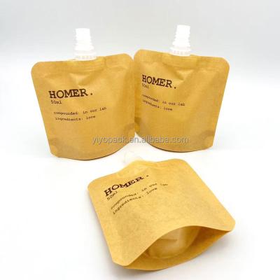 China Recyclable Custom Printed Eco Friendly Biodegradable Foil Backing Waterproof Liquid Kraft Paper Bags Spout Pouch for sale