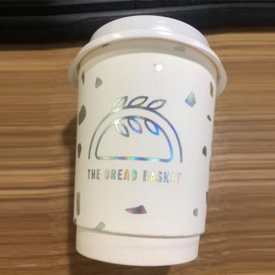 China Customized Biodegradable Silver Foil Printing Double Wall Paper Cup With Lids Biodegradable Cups Paper Cup for sale