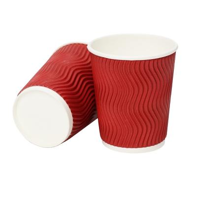 China Disposable 8oz 300ml Thicken Environmental Protection Wooden Double Layer Ripple Wall Coffee Anti-scalding Corrugated Paper Cups for sale