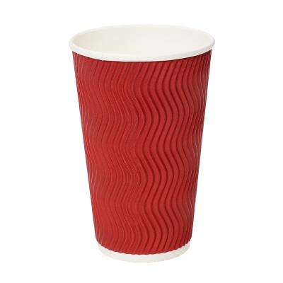 China 16oz 500ML Double Layer Ripple Coffee Disposable Wooden Anti-scalding Paper Cups for sale