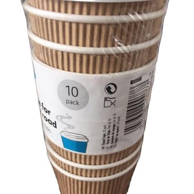 China 10pcs Disposable Double Layer Ripple Wall Coffee Wooden Anti-scalding Paper Cups With Lids Cover for sale