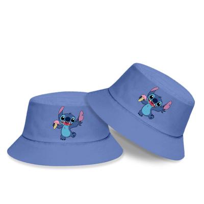 China Blue Striped Stitch Bucket Hat Fisherman Cartoon Stitch Fisherman Hat Summer Bucket Hat for sale