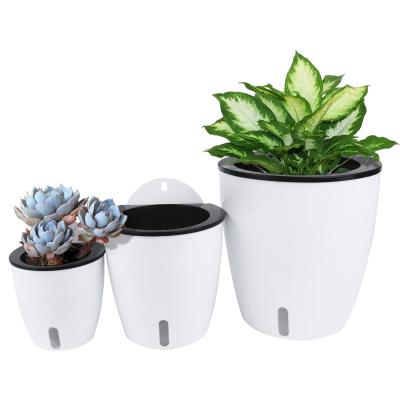 China 3pcs Set J&C 3pcs Flower Pots and Planters Set Plastic Self Watering Planter Pot Succulent Flower Pot for Garden Plant for sale