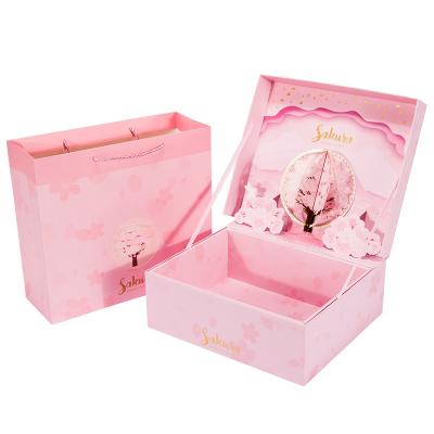 China Recycled Materials 3D Materials Candy Paper Packaging Flower High Grade Gift Box Cherry Cosmetic Clothes Box In Birthday Wedding Paper Box for sale