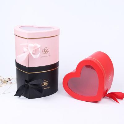 China Empty Rose Flowers High-End Companion Gift Box Handmade Love Shaped Birthday Gift Clear Cover Open Window Box for sale