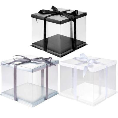 China Custom Wholesale Luxury Large Clear Transparent Recyclable Plastic Wedding Cake Box Birthday For Pop Guest Customizable Cake Boxes for sale