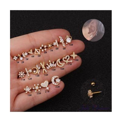 China Bisuteria pierced piercing jewelry jewelry design new 925 silver moon stud stick star shaped earrings for sale