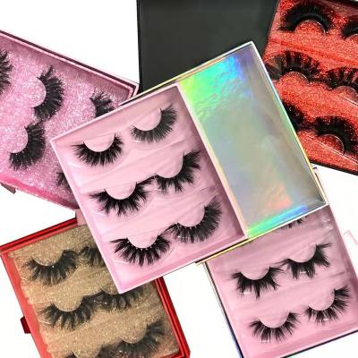 China Glitter & OEM ODM Professional Wholesaler Eyelash Kit Box Supplier Plant Fiber Faux Mink Shimmery 3 Pairs Mink Lash Kit 3 Pairs Glitter Eyelash Box for sale