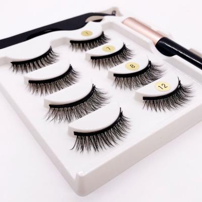 China Feather 3/5/7 Pairs Magnetic Eyelashes False Lashes Repeated Use Eyelashes Waterproof Liquid Eyeliner With Magnetic Tweezers Eyelash Set for sale