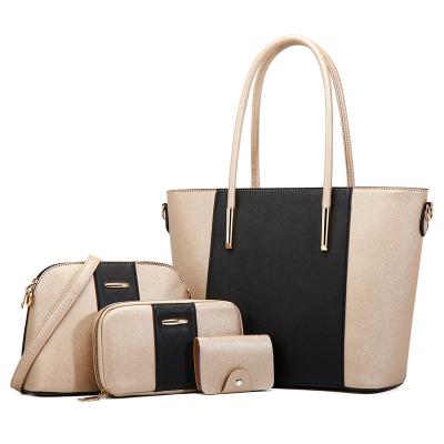 China Fashion Color Contrast PU Epsom Leather Pattern 4 Pieces Set Shopping Bags Cross - Body Bags Purse And Card Holder For Women for sale