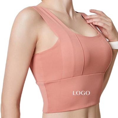 China 2021 Summer Top Radio Fitness Bra High Print Wide Strap QUICK DRY Sports Bra Tops Scoop Neck Cavity Yoga Bra For Women for sale