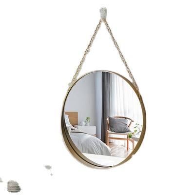 China Custom round bathroom metal mirror with iron chain for wall decoration hanging round wall mounted mirror for sale