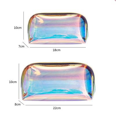 China Fashion Travel Cosmetic Bags New Design Luxury Custom Stylish Shine PVC Laser Storage Clear Makeup Bag for sale