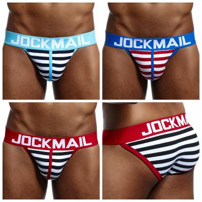 China JOCKMAIL Antibacterial Fashion Printed Cotton Seamless Men's Briefs Low Waist Striped Waist Briefs Breathable Sports Underwear for sale