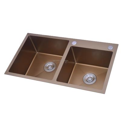 China Without Faucet 8045 Stainless Steel Gold Handmade Double Bowl Sink for sale