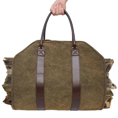 China High Quality Outdoor Leather Tote Camping Carry Bag Firewood Carrier Canvas Storage Bag For Kitchen Home Sip for sale