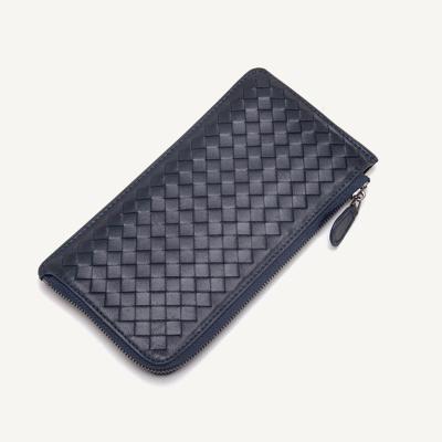 China New Fashion Long Classic Wallet Pocket Simple Leather Woven Leather Woven Wallet Waterproof For Daily Use for sale