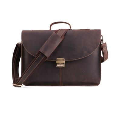 China New Retro Luxury Crazy Horse Leather Business Briefcase Leather Men's Bag 15.6 Inch Computer Bag for sale