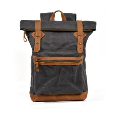 China OEM/ODM Retro Outdoor Eco-friendly Canvas Vintage Waterproof Recycled Leather Backpack With Genuine Leather for sale