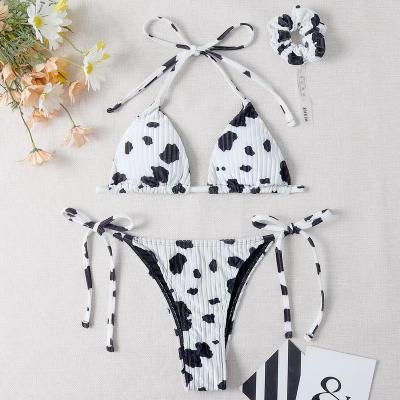 China Hot sexy nightgown hot style in 2022 across the girl cow pattern bikini suit beach swimming cute two-piece bikini for sale