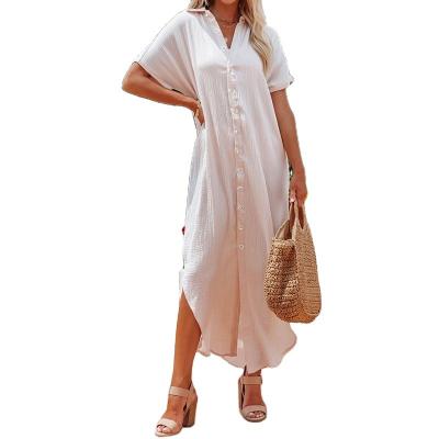 China Breathable Restoration Ways Antique Short Sleeves Overall Cotton Dress And Linen Shirt Long Beach Swimming Leisure for sale