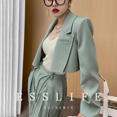 China Anti-Wrinkle New High Quality Ladies Short Coat Mint Green Suit Set For Daily Swap Time for sale