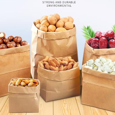 China Biodegradable Takeaway Bags Stand Up Brown Kraft Tex Paper Bags Dried Food Packaging for sale