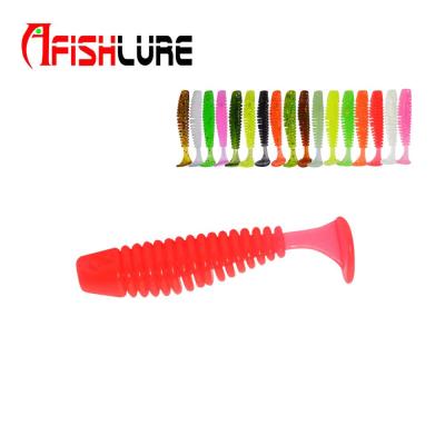 China Lure 0.85g Lure Worm 38mm PVC/Silicone Mini T Tail Mini Lure Worm Customized Soft Plastic Bait Soft Vane Tail for sale